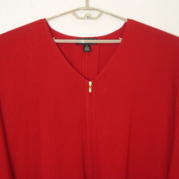 ST. JOHN Red Wool Blend V-Neck Poncho Cocoon Zip-Up Cardigan Sweater - Picture 9 of 10